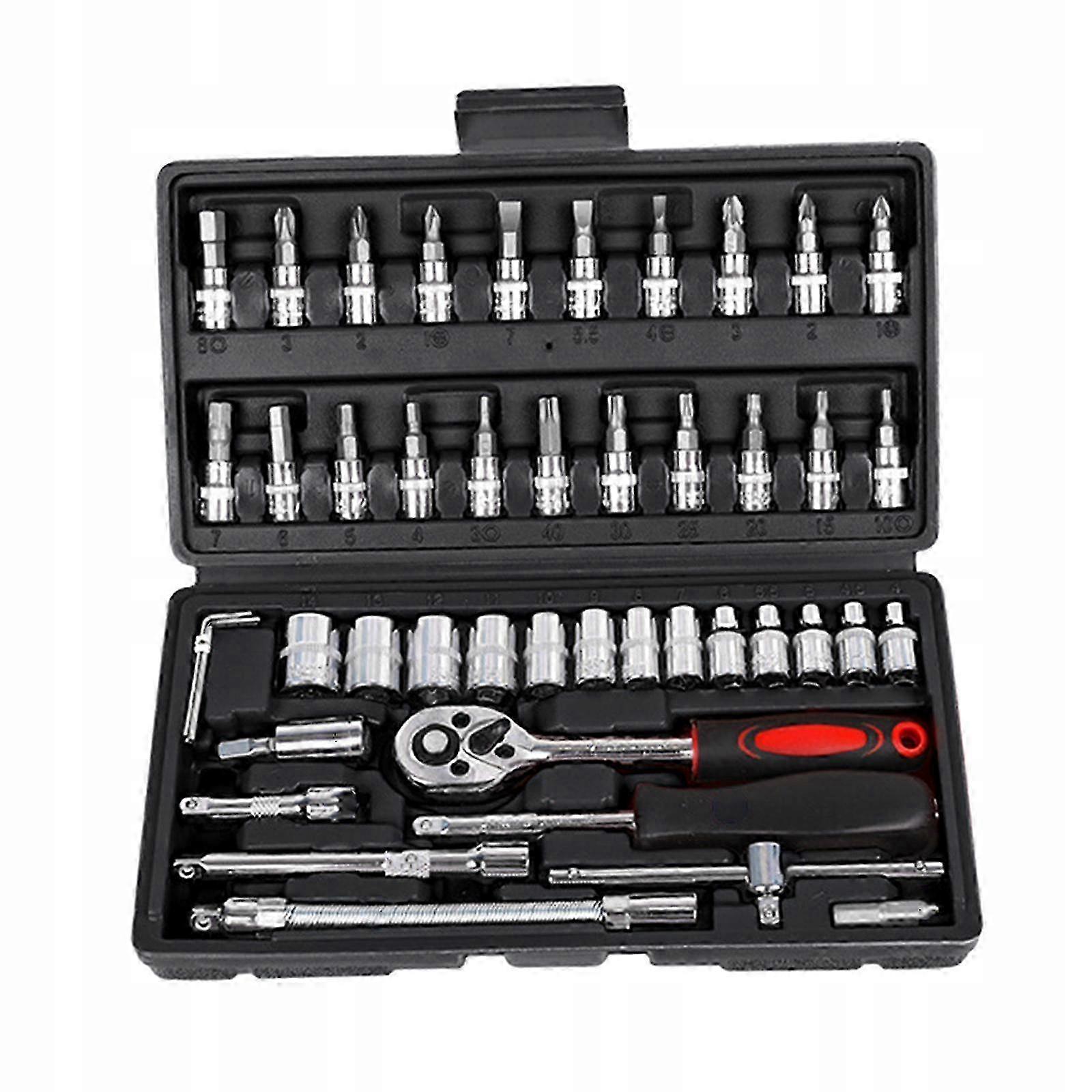46x Generic Socket Ratchet Wrench Set Wear Resistant Easy To Use Black