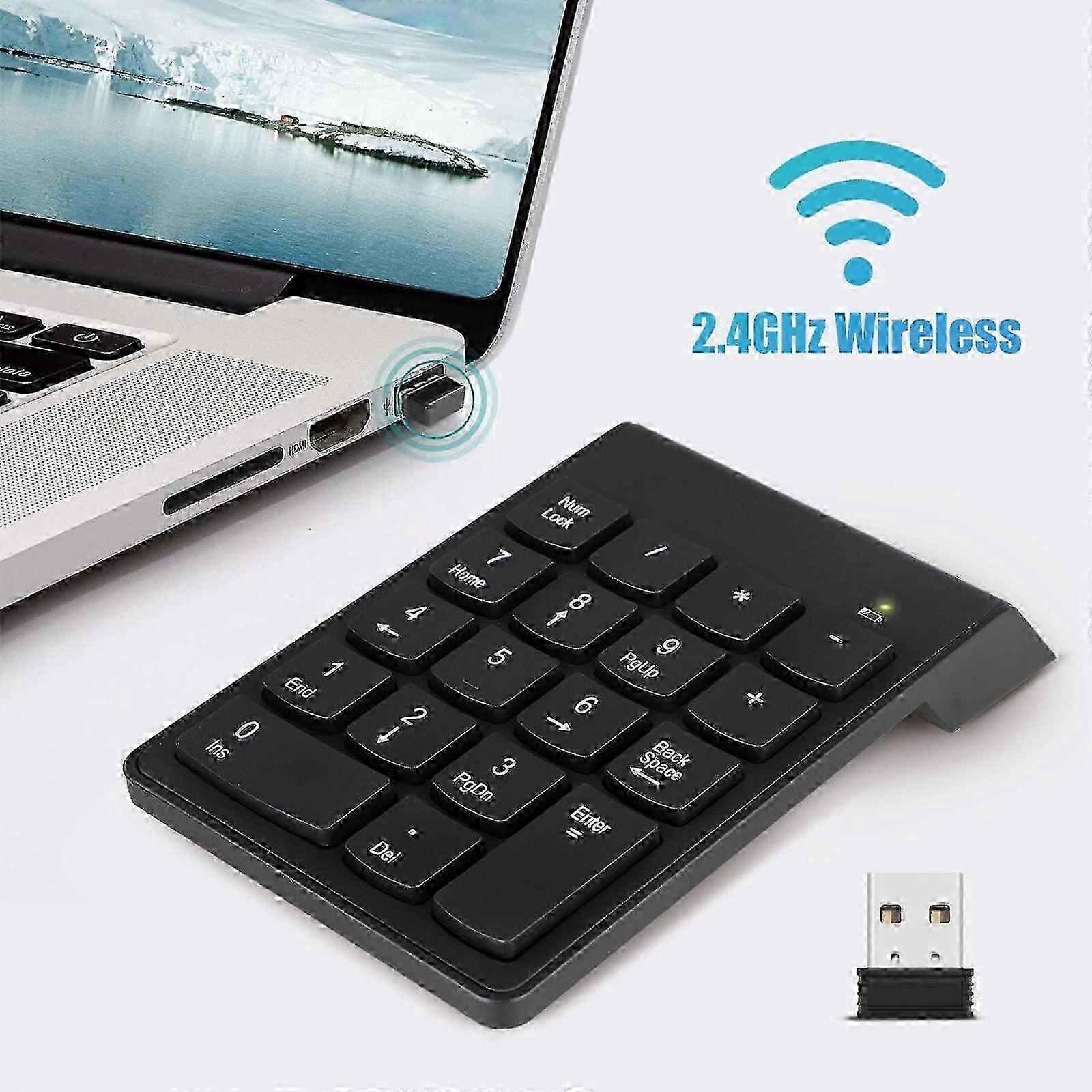 Wireless Numeric Keypad, Soft Touch High-End Switches Long Distance Connection for Laptop Desktop, PC, Surface Pro, Notebook (Extended Battery L miao4