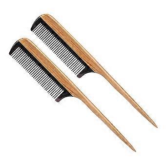 2X Hair Combs-Natural Fine Tooth Wooden Tail Comb - Ingen statisk lilla hjerte tre kam med Black Horn tenner