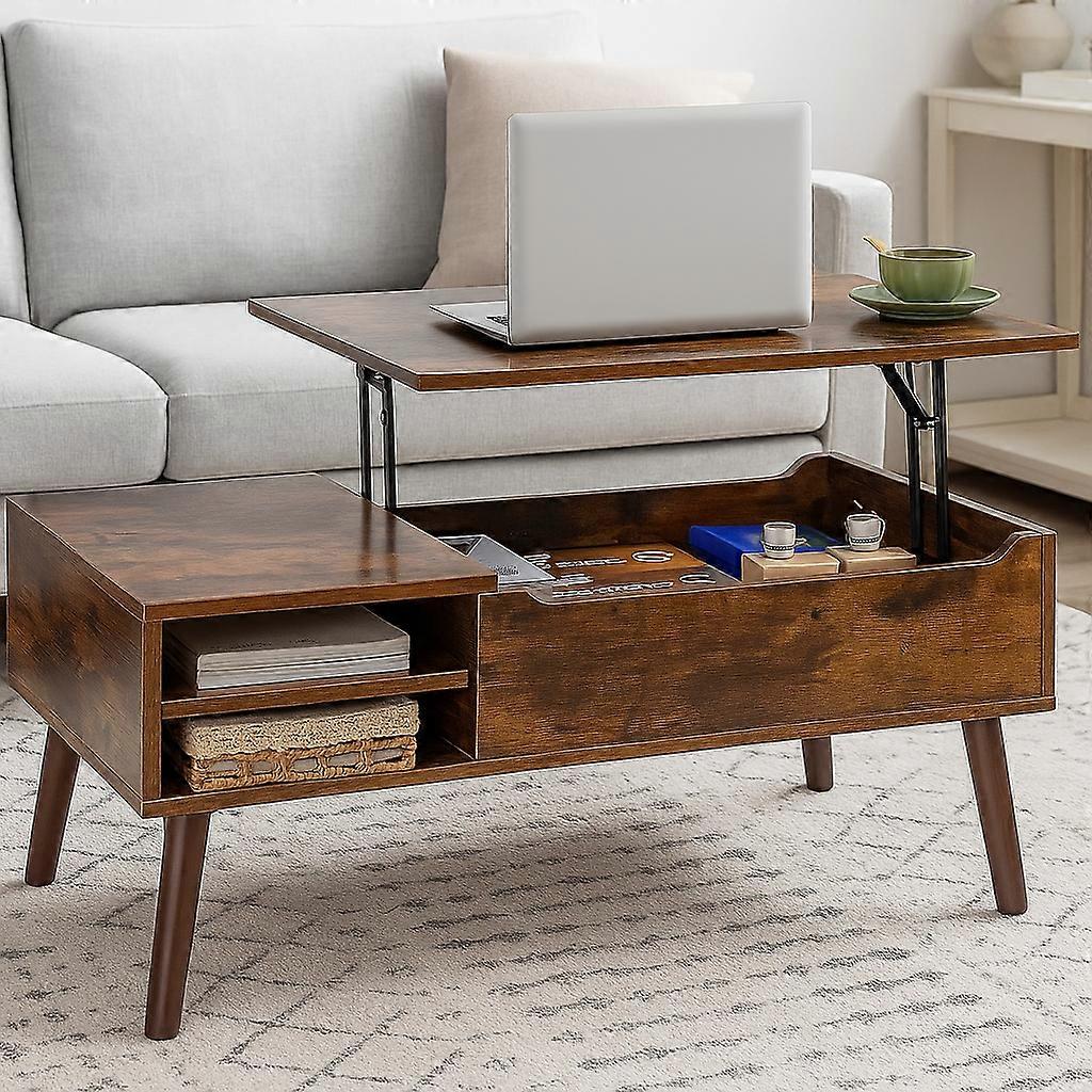 Lift-top Coffee Table With Hidden Compartment And Adjustable Storage Shelf