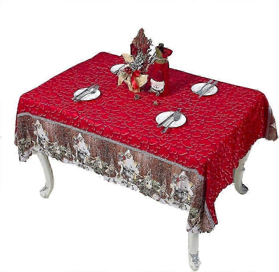 Christmas Tablecloth, Rectangular Christmas Table Cloth, Christmas Patterns Polyester Christmas Decoration Table Red White Unique Party Christmas Tree