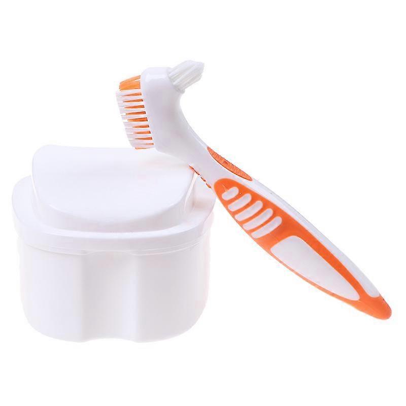 Denture Box And Brush Set Retainer Cleanning Denture Case Brush Toothbrush