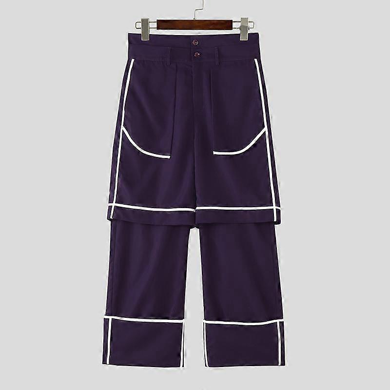 INCERUN Men Elastic Waist Stitching Layers Casual Long Harem Pants Trousers