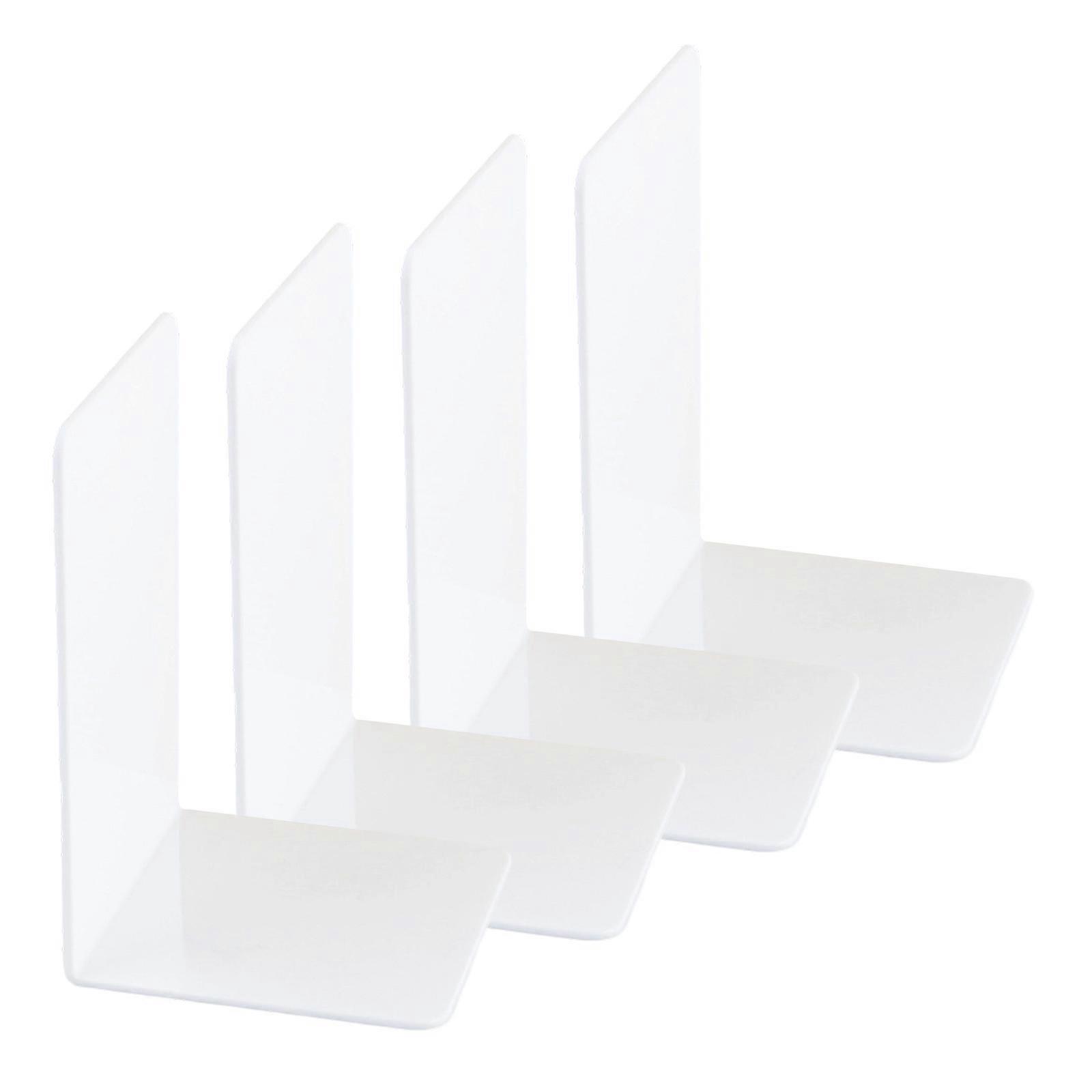 4 Pcs Practical Bookends Acrylic Book Support L-Shape Book Holders Stand Shelf Decorative Bookends for Students  White