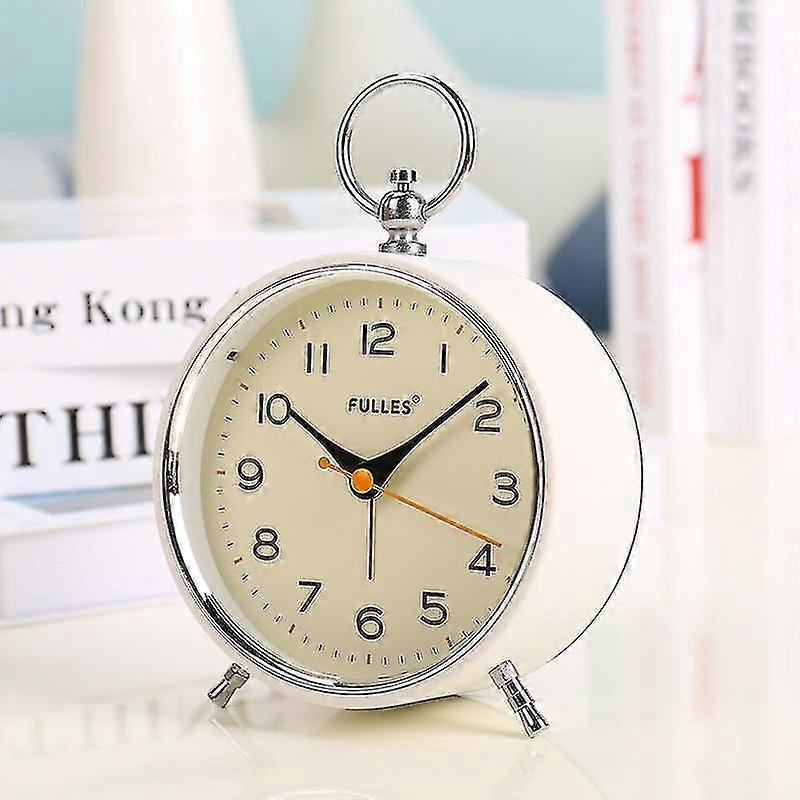 Analog Alarm Clock Non Ticking With Night Light Snooze Function Round Retro Alarm Clock Battery Operated Clock For Bedroom Living Room For Kidswhite