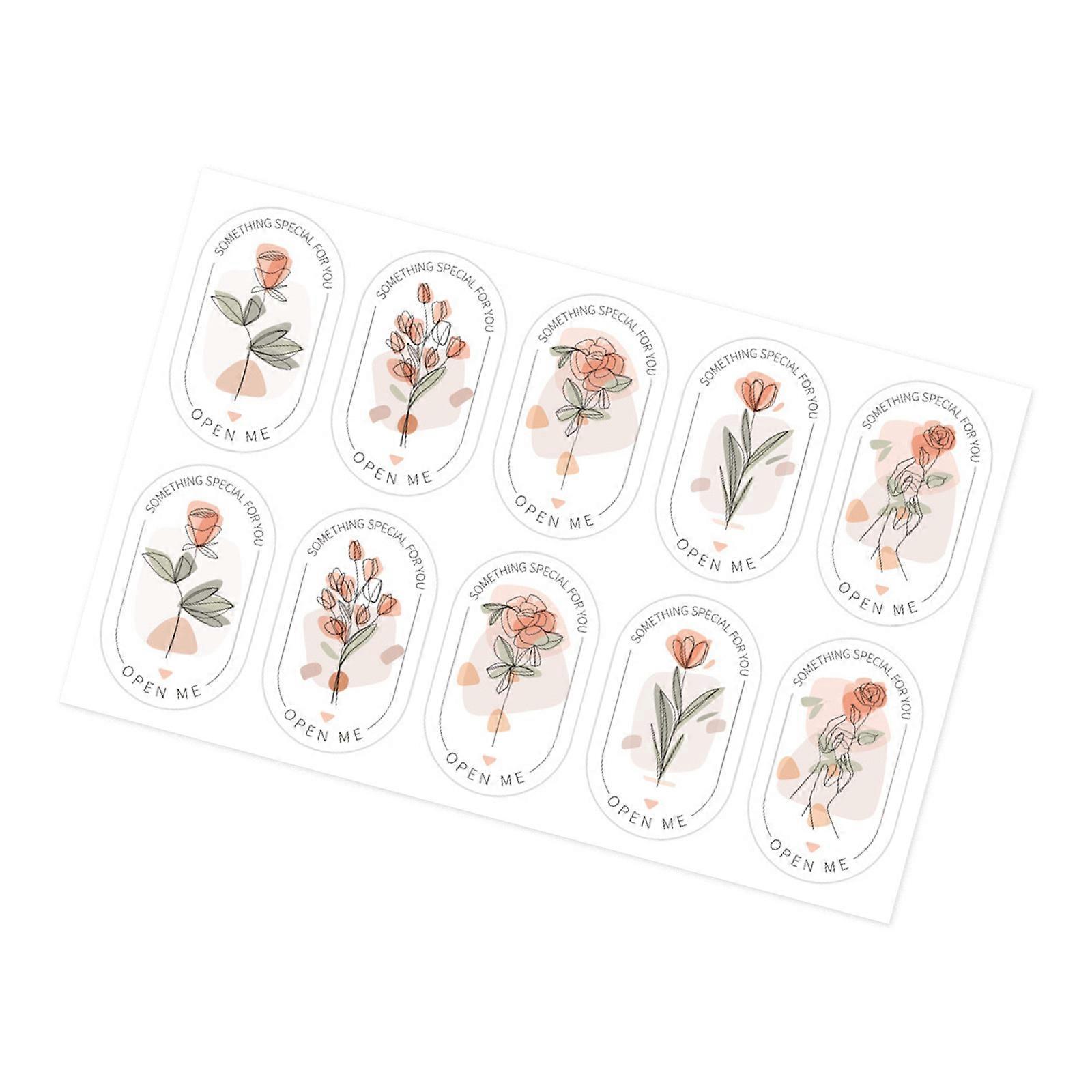 100Pcs Flower Print Wrapping Label 5x3cm Rectangular Adhesive Sealing Label Sticker for Seal Card Envelope Packaging Multicolor