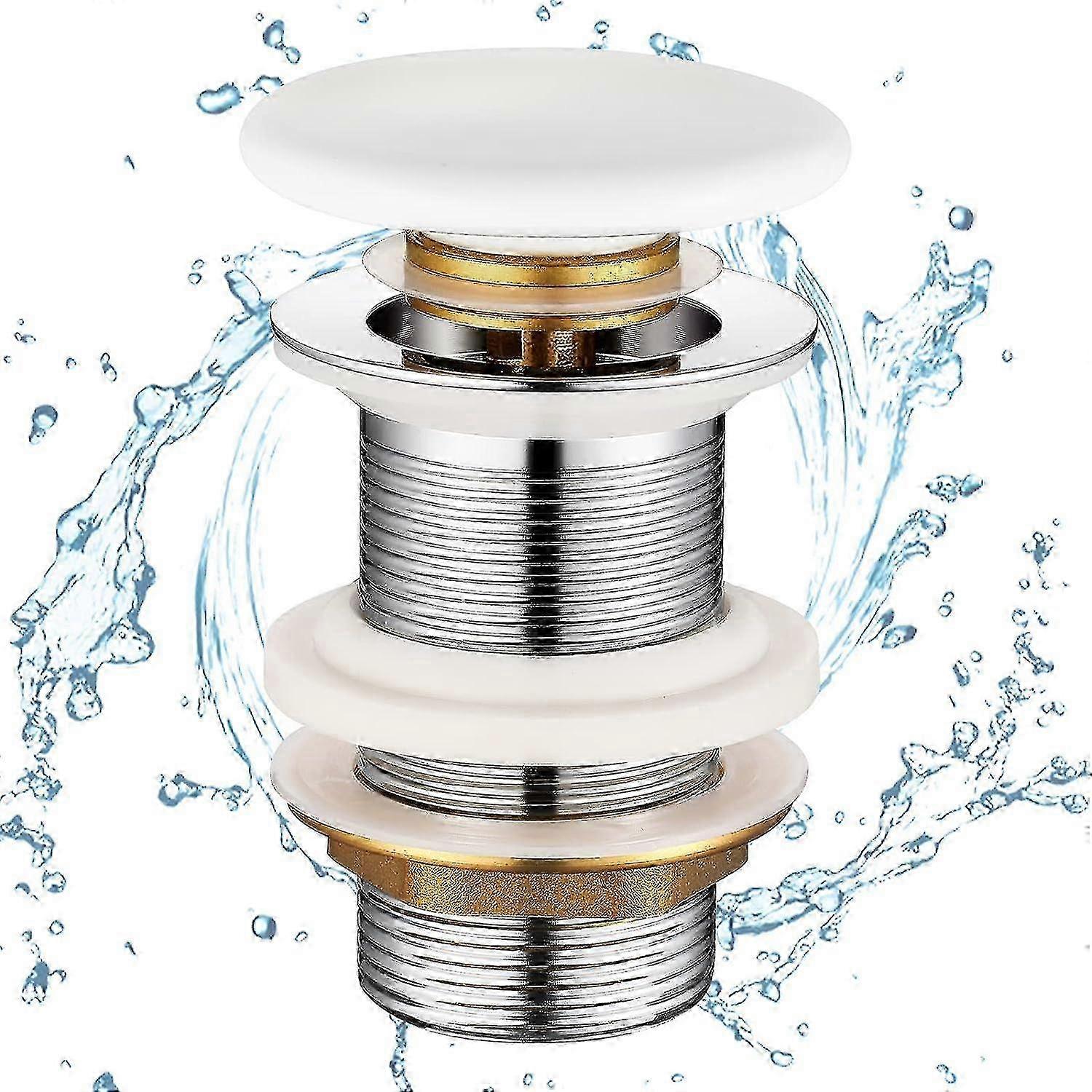 Basin Drain Without Overflow, Pop-up Drain for Basin Basin Drain with Ceramic Lid White Drain Plug Brass Basin Plug