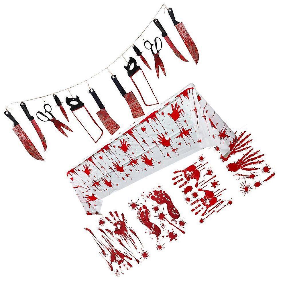 Halloween String Flags Window Stickers PVC Tablecloth Set Halloween Party Decor