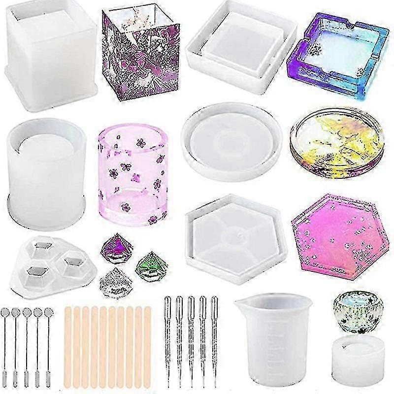 28 جهاز كمبيوتر شخصى قوالب الراتنج سيليكون ، الايبوكسي الراتنج قوالب مجموعة ، دي صب الراتنج الفن قوالب أدوات كيت مع قياس كوب عصا برغي العين ، وشملت كروية ، مكعب