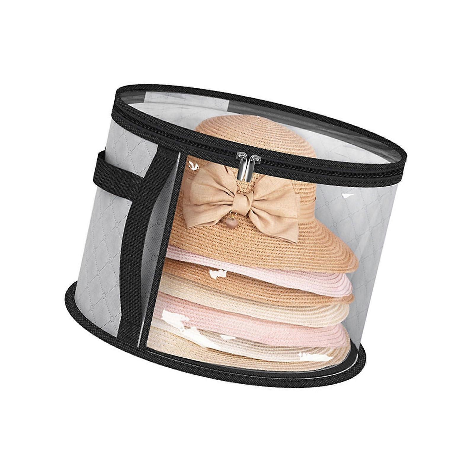 Nonwoven Travel Hat Storage Bucket with Portable Handle, Foldable Breathable Cap Organizer Gray