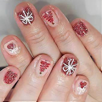 Elegant French Snowflake Flase Nails Christmas Celebration Nails Quick and Simple Application for Any Celebration Multicolor