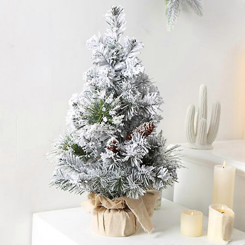 23.6" Mini Flocked Small Christmas Tree with Snow Artificial Tabletop Realistic Miniature Tiny Desk Top Table Faux Xmas Decorations Decor