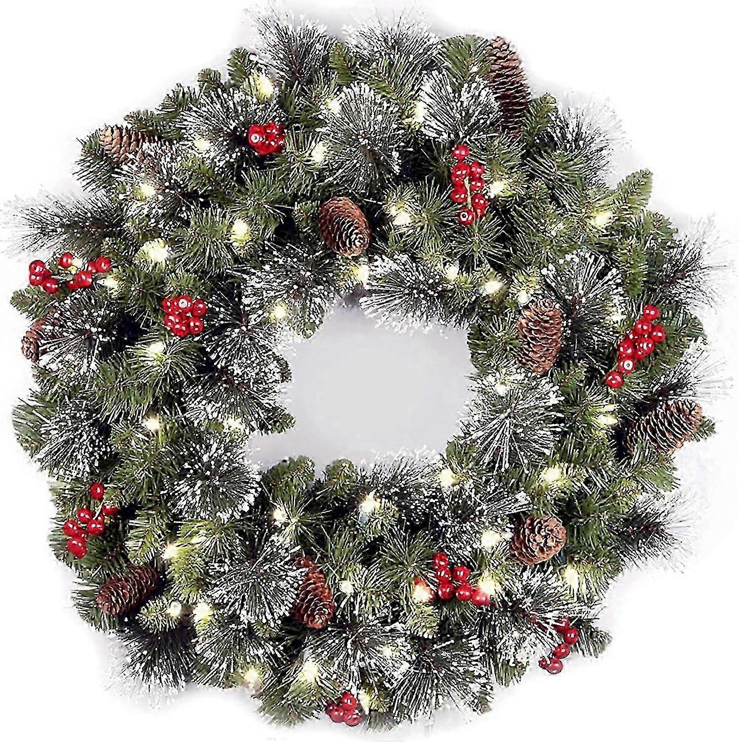 Decorative Christmas wreath with 30 pre-lit LEDs for door and wall display