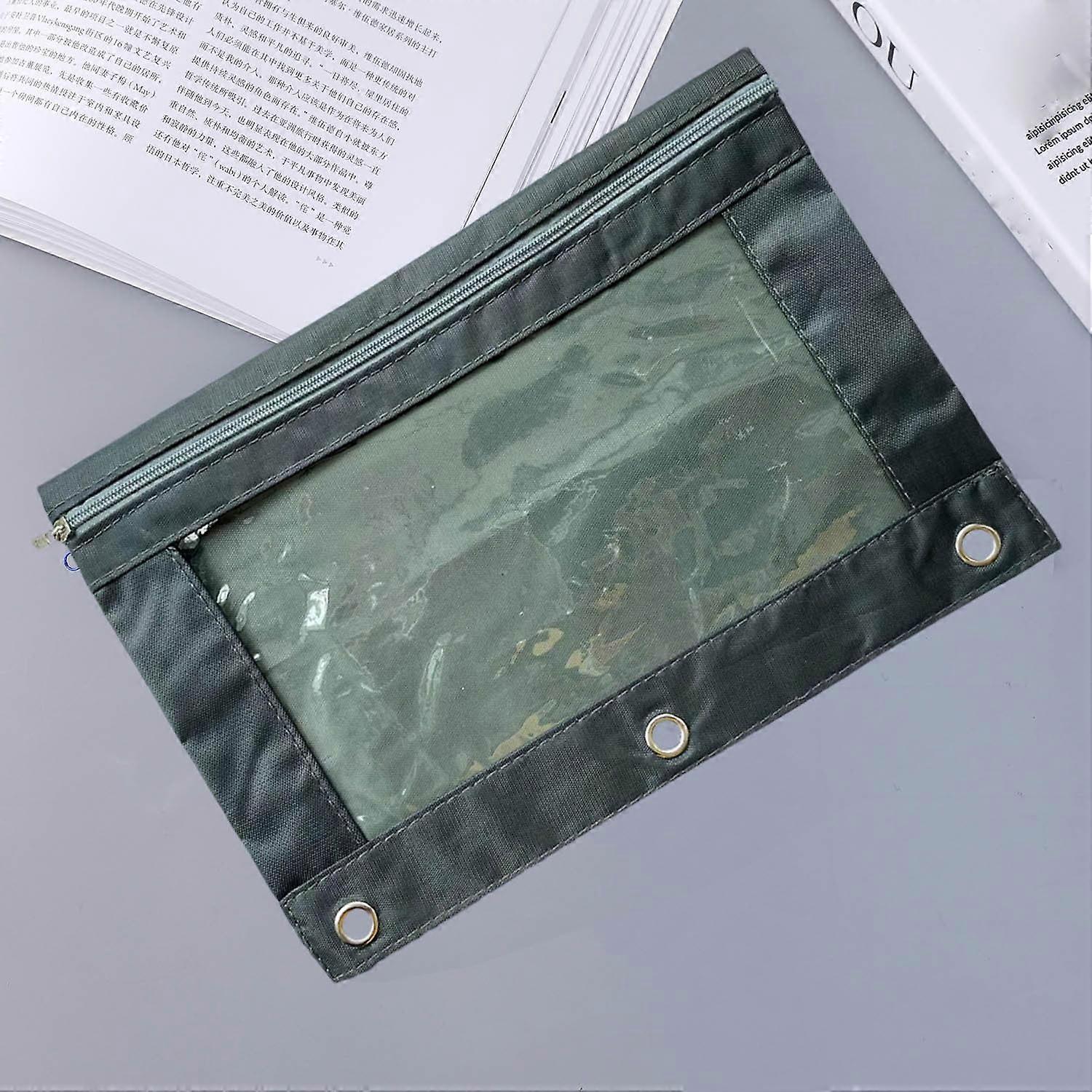 Hkapeg Pencil Pouch for 3 Ring Binder, Binder Pencil Case with Zipper, Clear Window, Big Capacity with 3 Reinforced Grommets