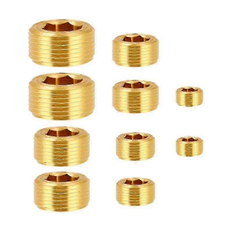 10x Brass NPT Plugs Practical Male Thread Pipe Plug Set for Prevent Leakage