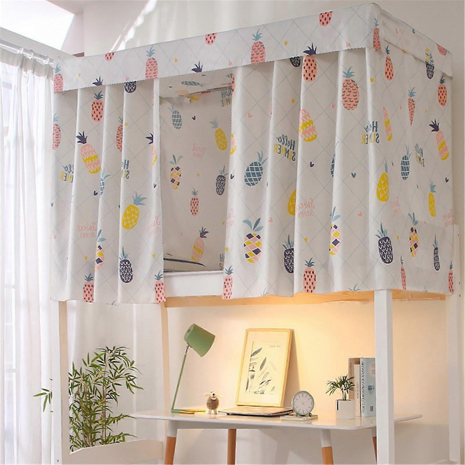 Dorm Bunk Bed Privacy Curtains Full Coverage Light Blocking Breathable Fabric Pineapple Pattern 2pcs