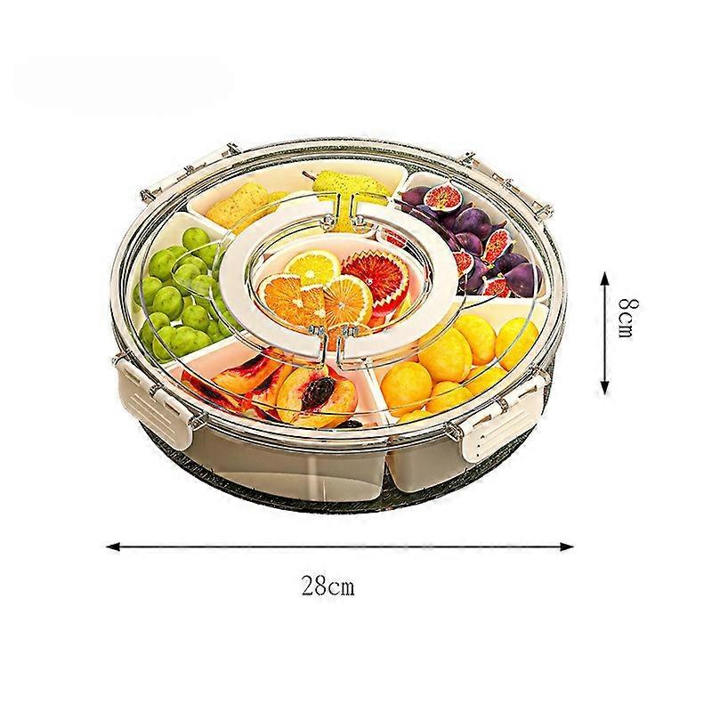Rotating Fruit Tray Sealed Moisture-Proof Dry Fruit Tray Portable Modern Home Round Snack Box With Lid With Handle Six Division