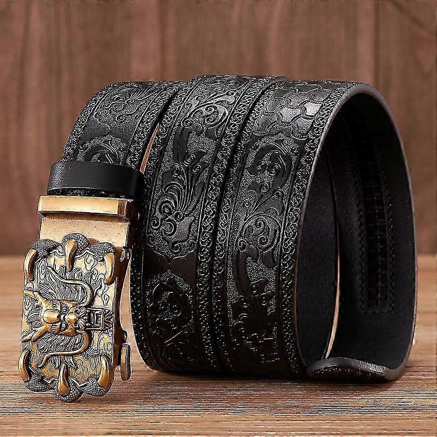 35cm Mode Prägling Retro Manliga Bälten För Män Företag Kohud Äkta Läder Bälte Drake Mönster Automatisk Spänne Rem