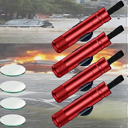 Car Safety Hammer 4 Pack with UltraHard Tungsten Tip and RazorSharp Seatbelt Cutter for Auto Rescue