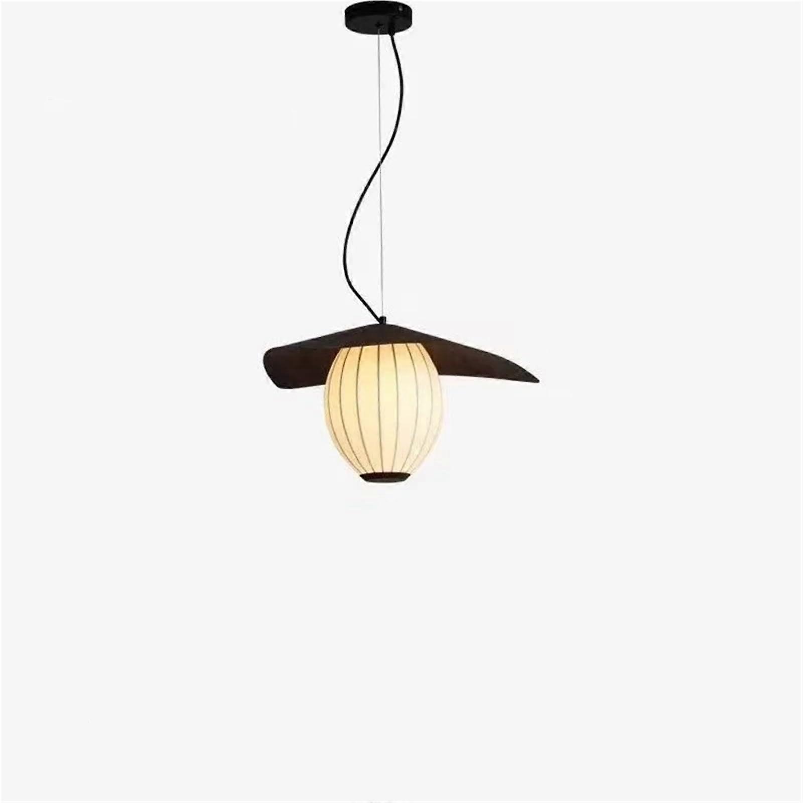 LED Pendant Light with Handcrafted Silk Shade, Walnut Wood Grain, Three Color Lighting for Dining Room