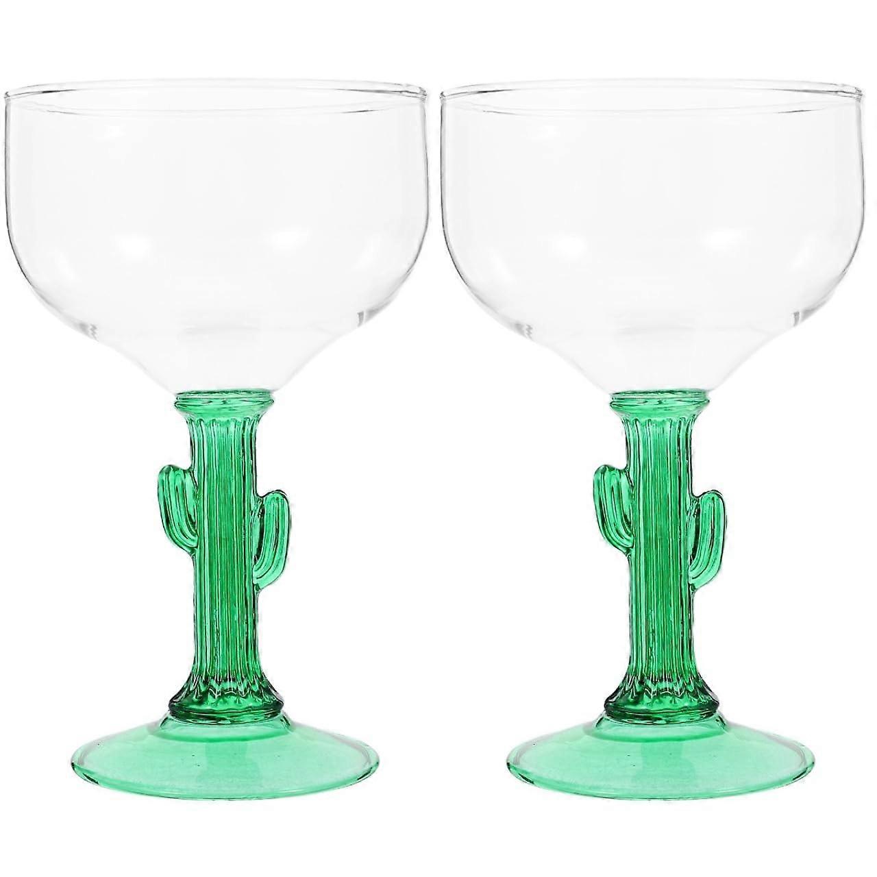 Margarita Glasses Set of 2 with Vivid Cactus Stem Design for Mexican Fiesta and Summer Parties