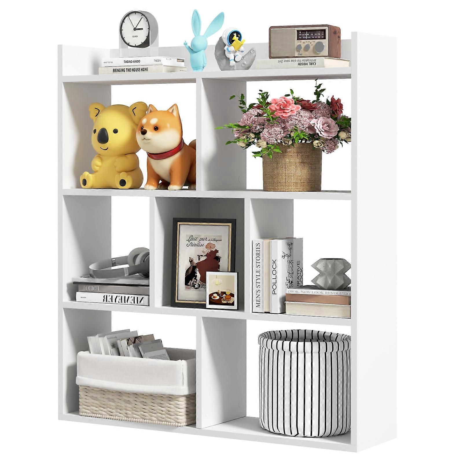 7Cube Bookshelf with Open Back, Wooden Geometric Bookcase with AntiToppling Design for Living Room
