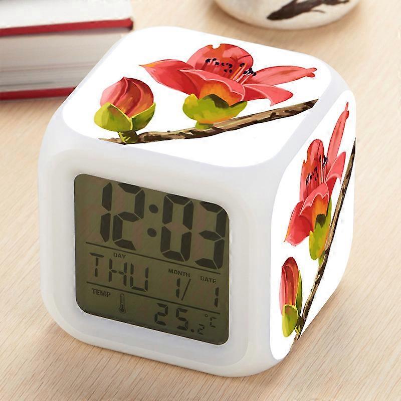 Kapok Flower Pattern Electronic Clock, Creative Small Alarm Clock, Large Screen Digital Desktop Silent Clock