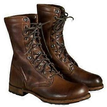 Scarpe da combattimento militari da motociclista con lacci in pelle punk retrò da uomo
