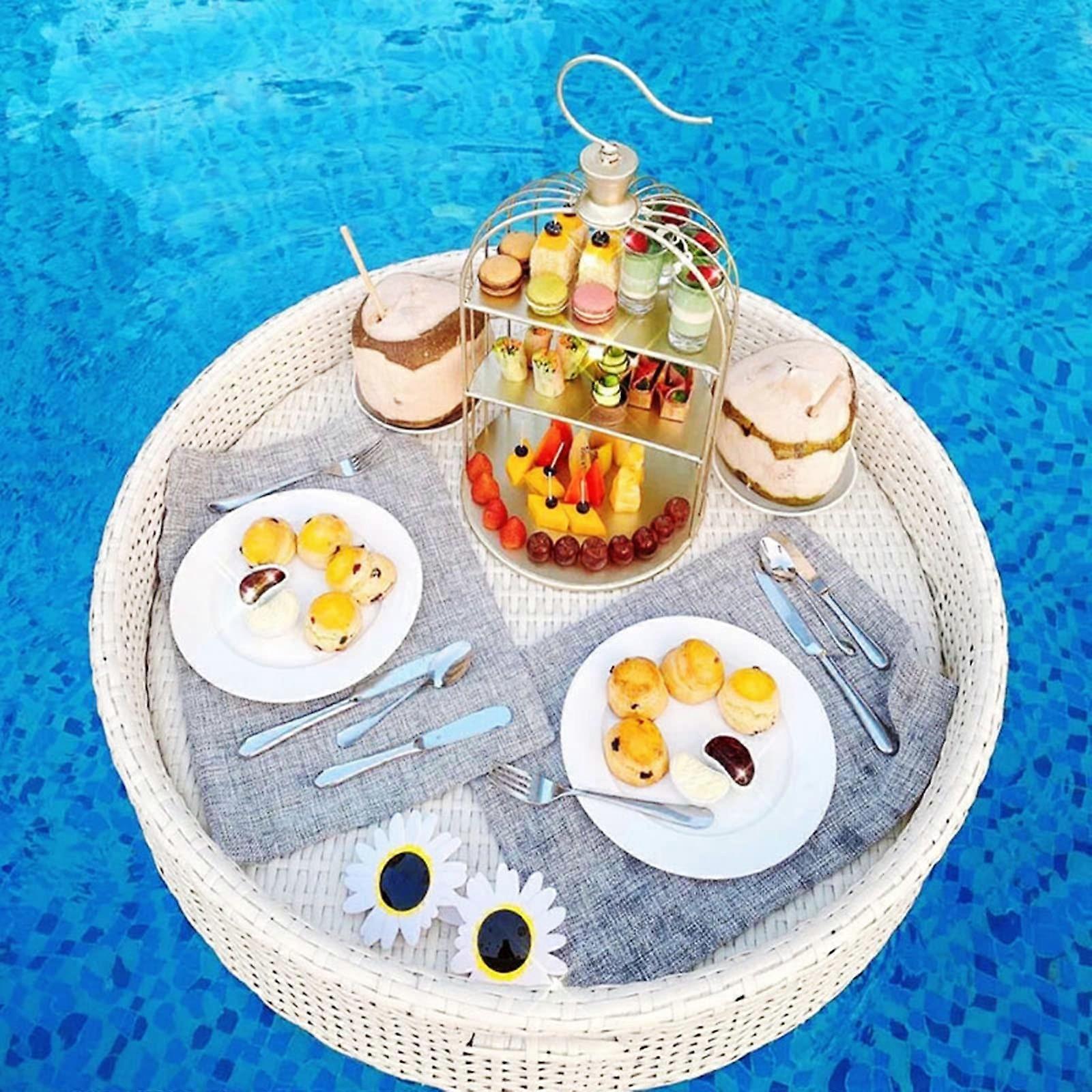 Floating Pool Tray Large Rattan Serving Bar for Drinks and Snacks Poolside Brunch Parties