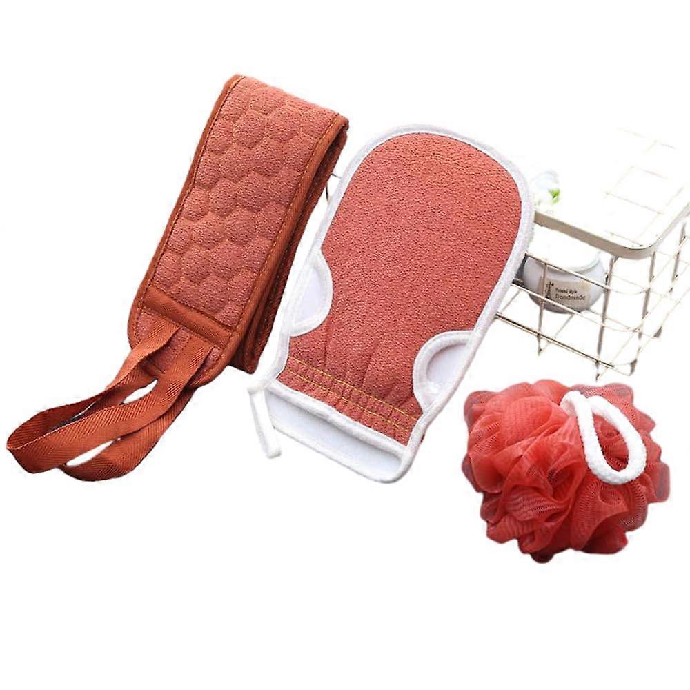 Back Scrubber 3 Piece Exfoliating Bath Set with Sponge and Glove for Deep Cleaning Full Body Coverage