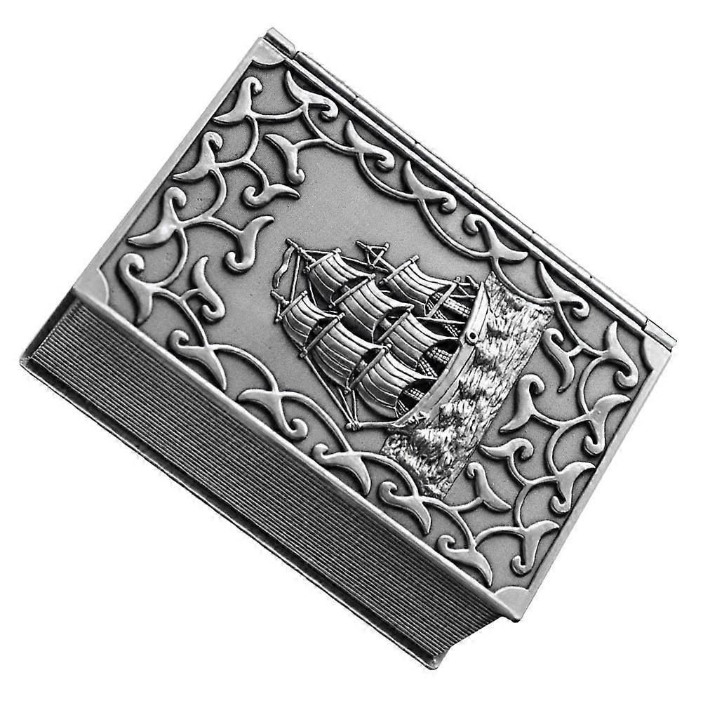Embossed Jewelry Case Pirate Ship Pattern for Storage 2Pcs Silver