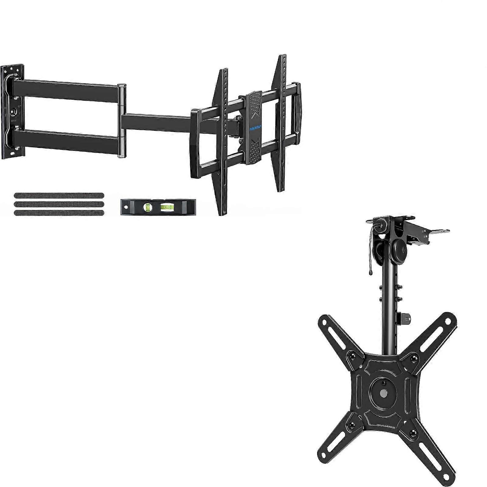 Full Motion Long Arm TV Wall Mount and Flip Down Ceiling TV Mount Bundle, SpaceSaving Design