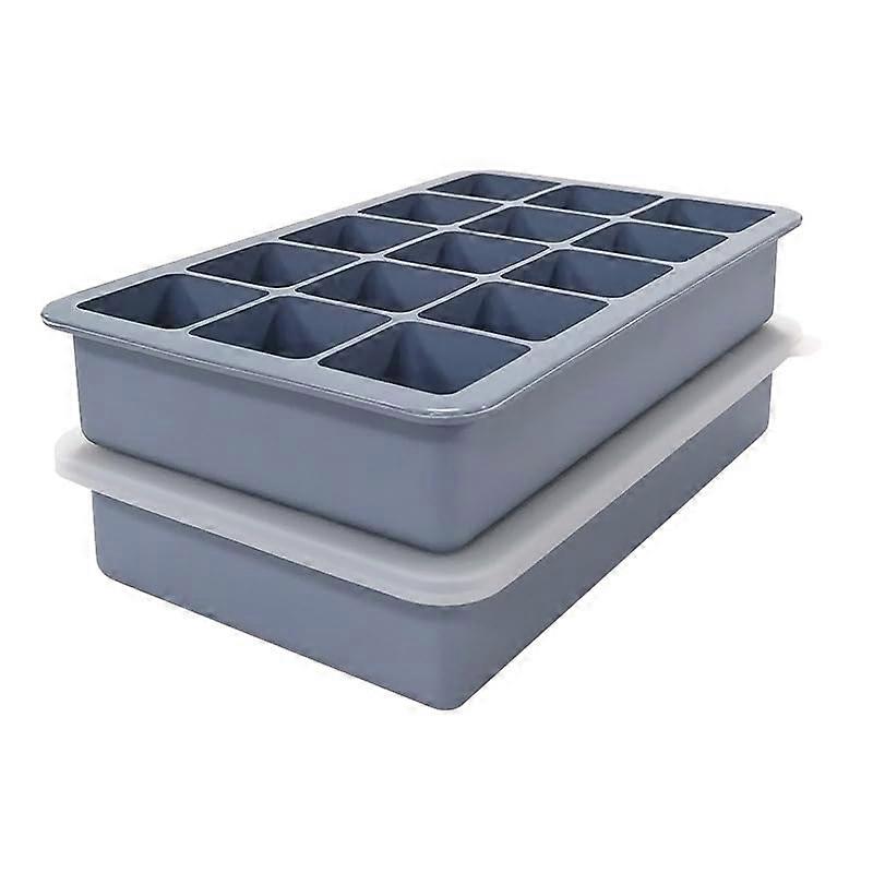 2Pack Silicone Ice Cube Trays with Leakproof Lids, Easy Release, Stackable for Freezer Use, Blue