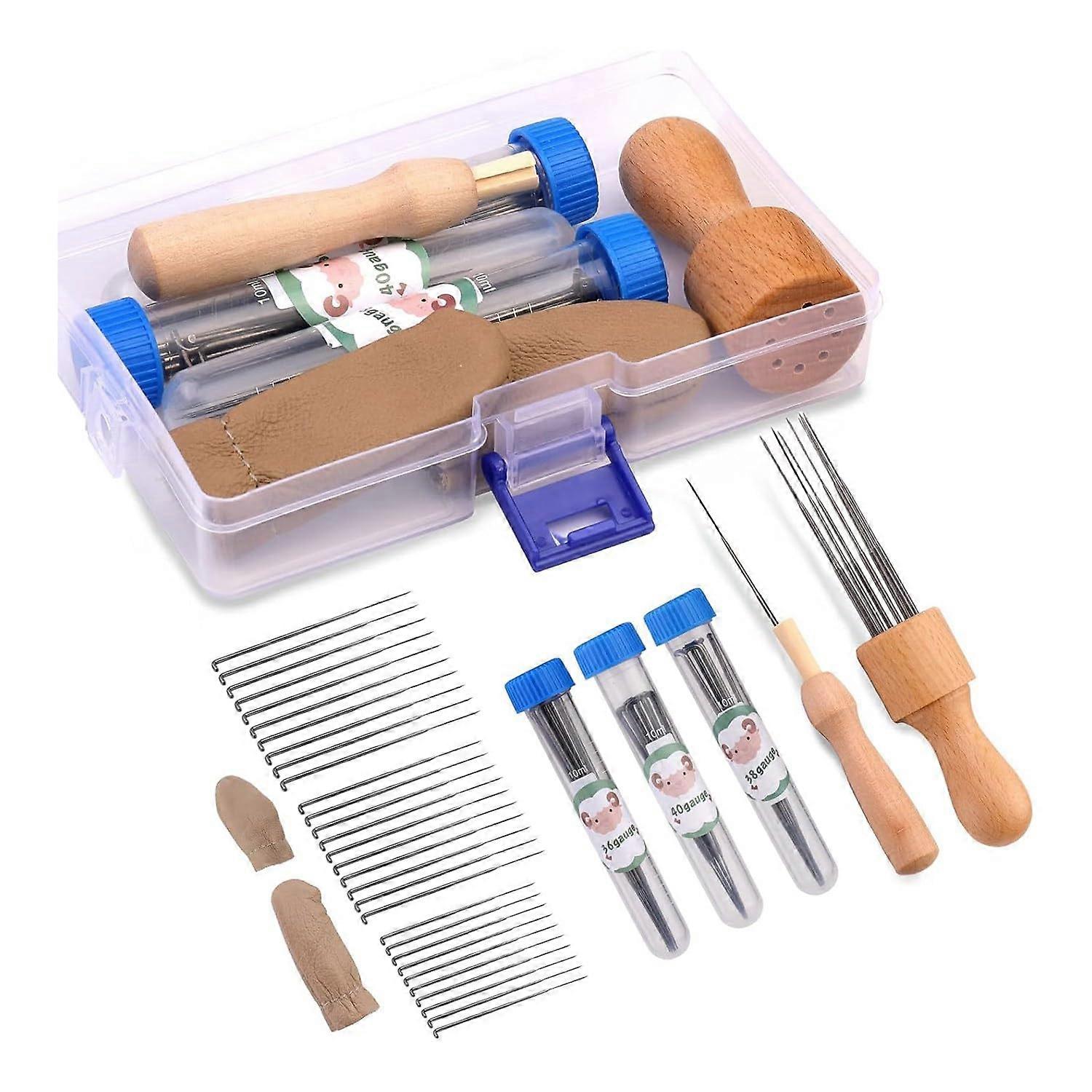Felting Needle Kit with Wooden Handle, 3 Sizes Needles, MultiNeedle Capability and Storage Box