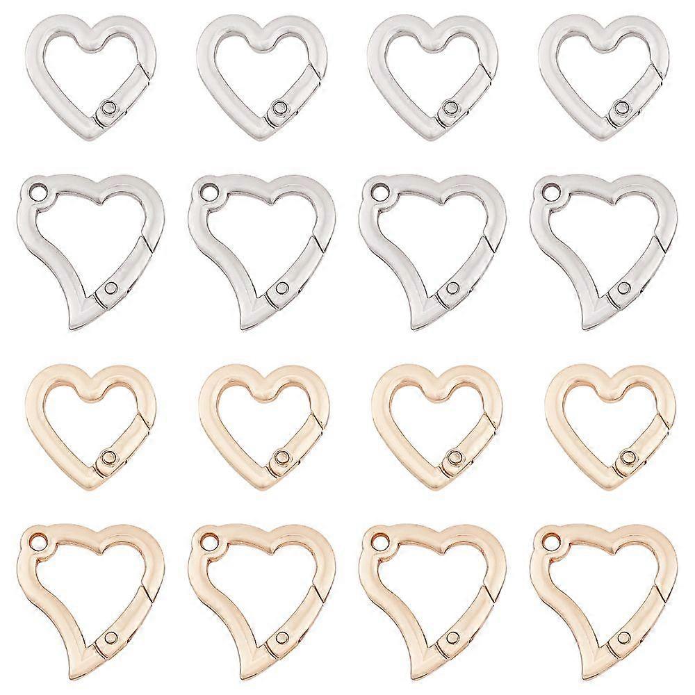 16pcs 2 style Alloy Spring Gate Rings Heart Mixed color 8pcs/style