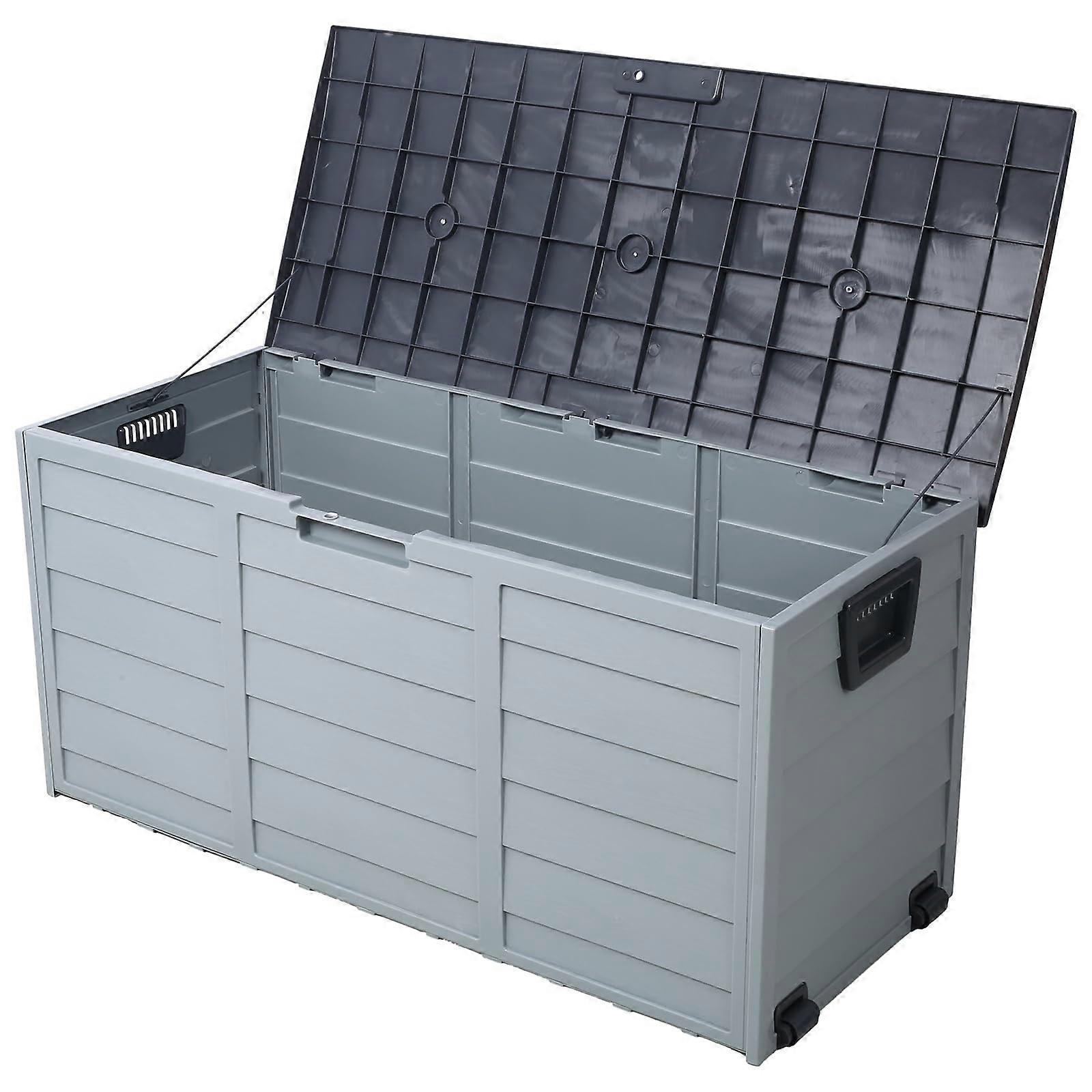 75 Gallon Waterproof Outdoor Storage Box, Lockable Patio Deck Box with Wheels for Garden Tools