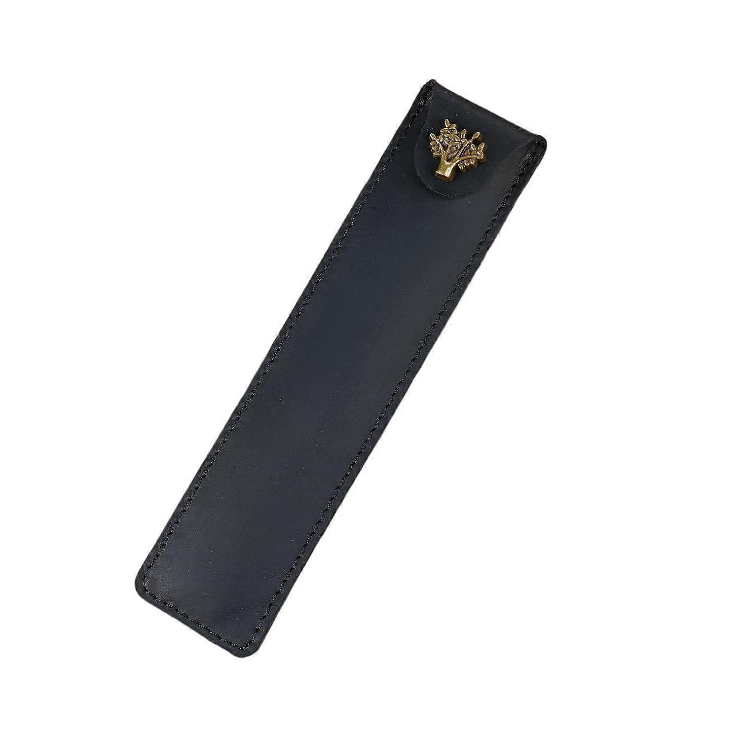 Black Leather Pen Case Single Cowhide Sleeve with ScratchResistant Durable Stitching