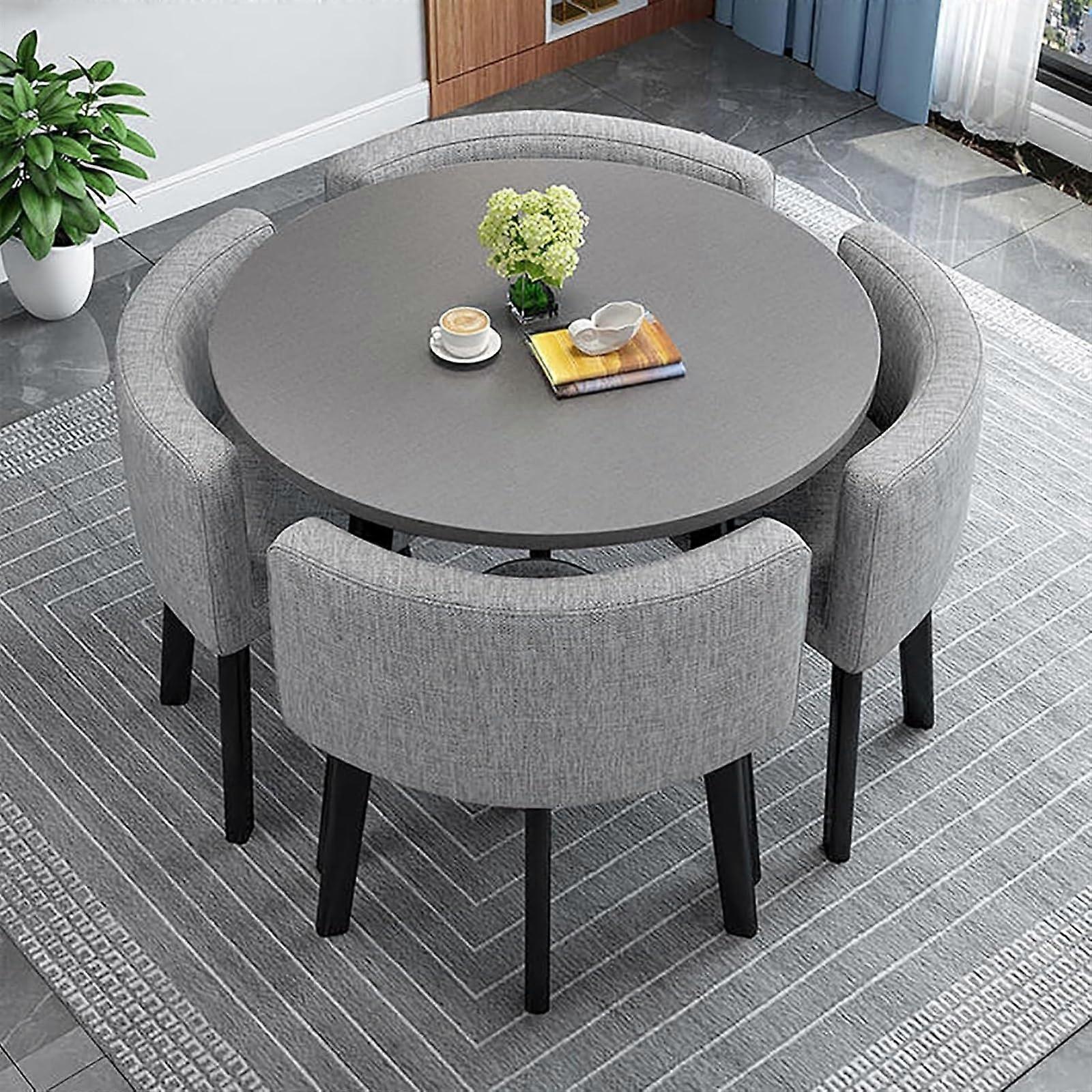 Small Dining Table Set for 4 with SpaceSaving Chairs and Compact Faux Marble Round