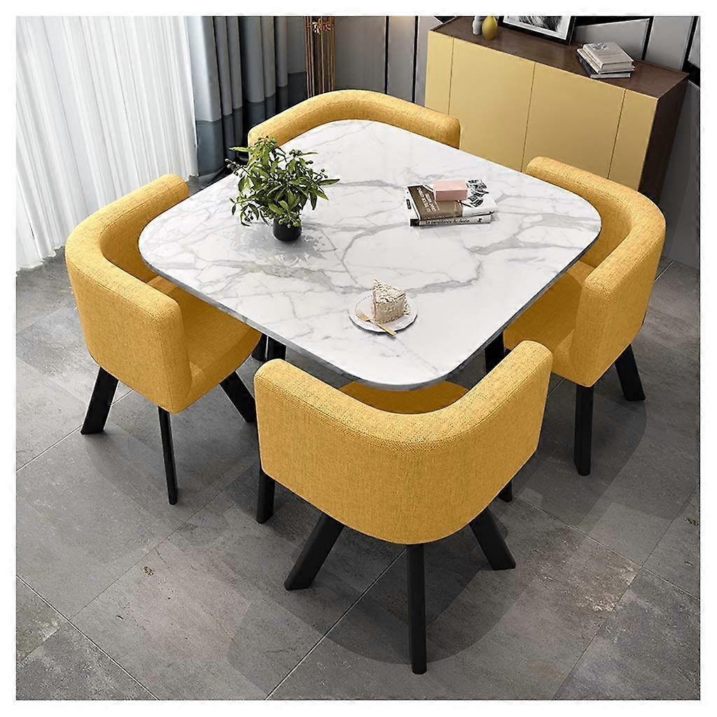 Marble Dining Table Set with 4 Chairs, Space Saving Round Design for Home or Office