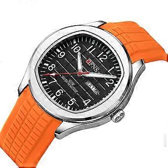 OFNS Men's Casual Sport Watch - Black Dial, Orange Silicone Strap, Date Display & 5ATM Water Resistant