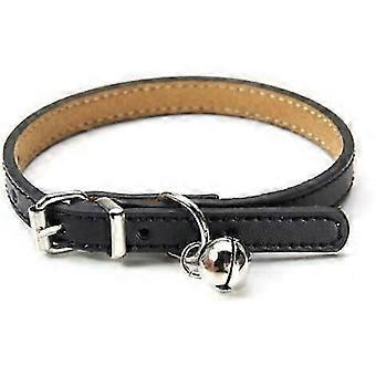 Leather collar compatible with cats and puppies, adjustable 20cm-27cm - black