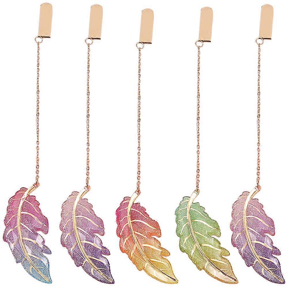 Creative Acrylic Leaf Shaped Bookmarks for Decoration 5Pcs Set