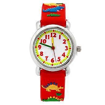1Pc 3D Dessin animé Dinosaure Montre Étudiants Silicone Quartz Montre-bracelet Écologique Étanche Montre Créatif Enfants Cadeau (Rouge)