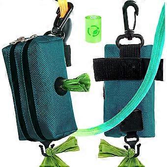 Dog Poop Bag Holder Leash Attachment - Poop Bag Dispenser for Leash - Dog Bag Holder for Leash with 2 Zipper, Pet Waste Bag Dispenser Fabric, Dog Bag 