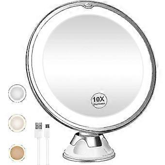 XYYC-10x Magnifying Lighted Makeup Mirror, Rechargeable, 3 Color Modes