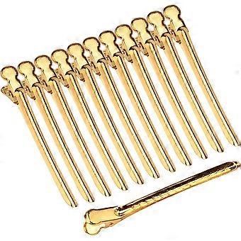 12 PCS Haarspangen Metall Styling Frauen Entenschnabel Teilung Positionierungsclip Profi für Haarschnitt (Gold)