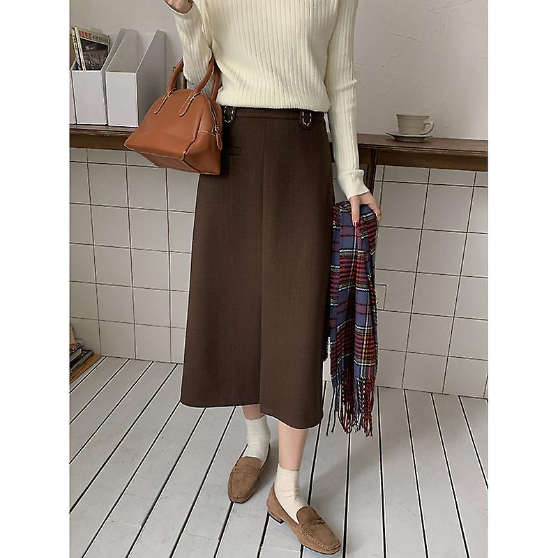 Huang Zheng Woolen Split Skirt Women's Autumn And Winter Korean Version High Waist Thin Medium Long One-step Skirt Q14149
