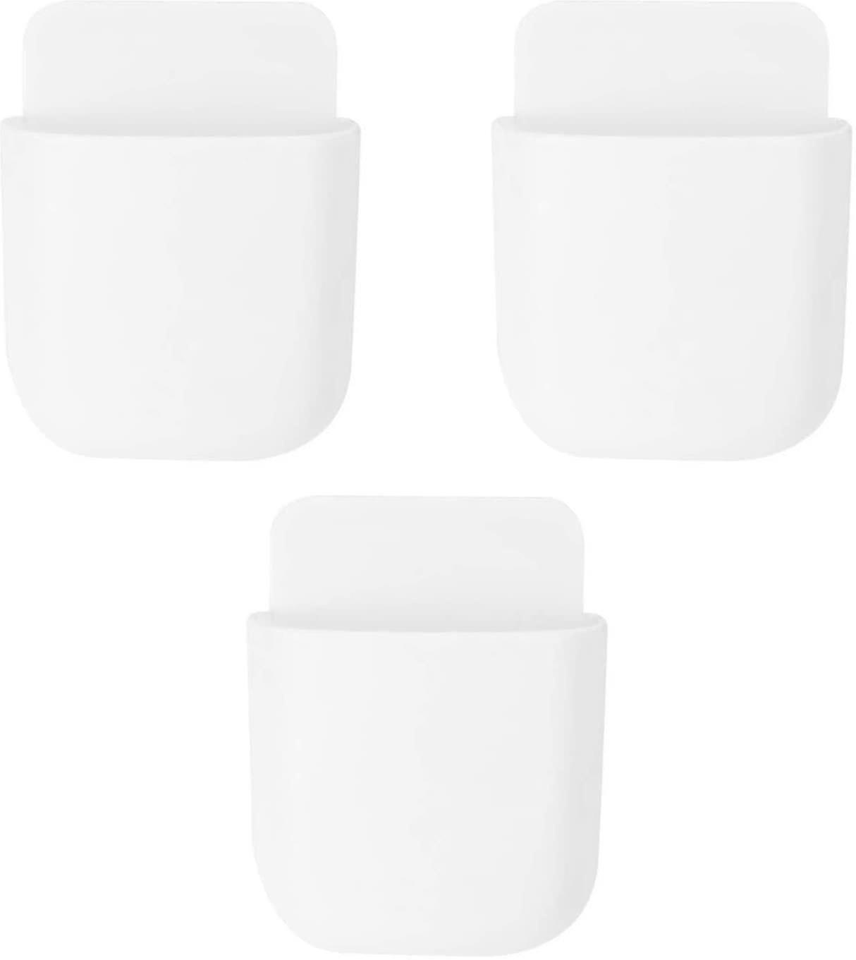 3pcs Wall Mount Remote Control Storage Box Phone Holder(white)