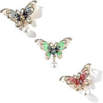 3 pièces papillon broche pour femmes mode insecte accessoire avec cristal de strass fausse perle pour les cadeaux de fête de mariage - -