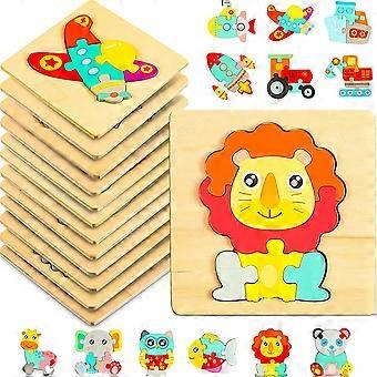 12 Pieces Wooden Jigsaw Puzzles for Toddlers, Includes 6 Wooden Vehicle Car Puzzle and 6 Animal Jigsaw Puzzles Educational Learning Toys for Ages 1-3 